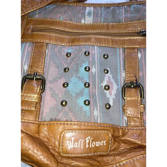 Wall Flower Southwestern Design Crossbody Purse Brown Shoulder Strap Medium - Picture 3 of 11